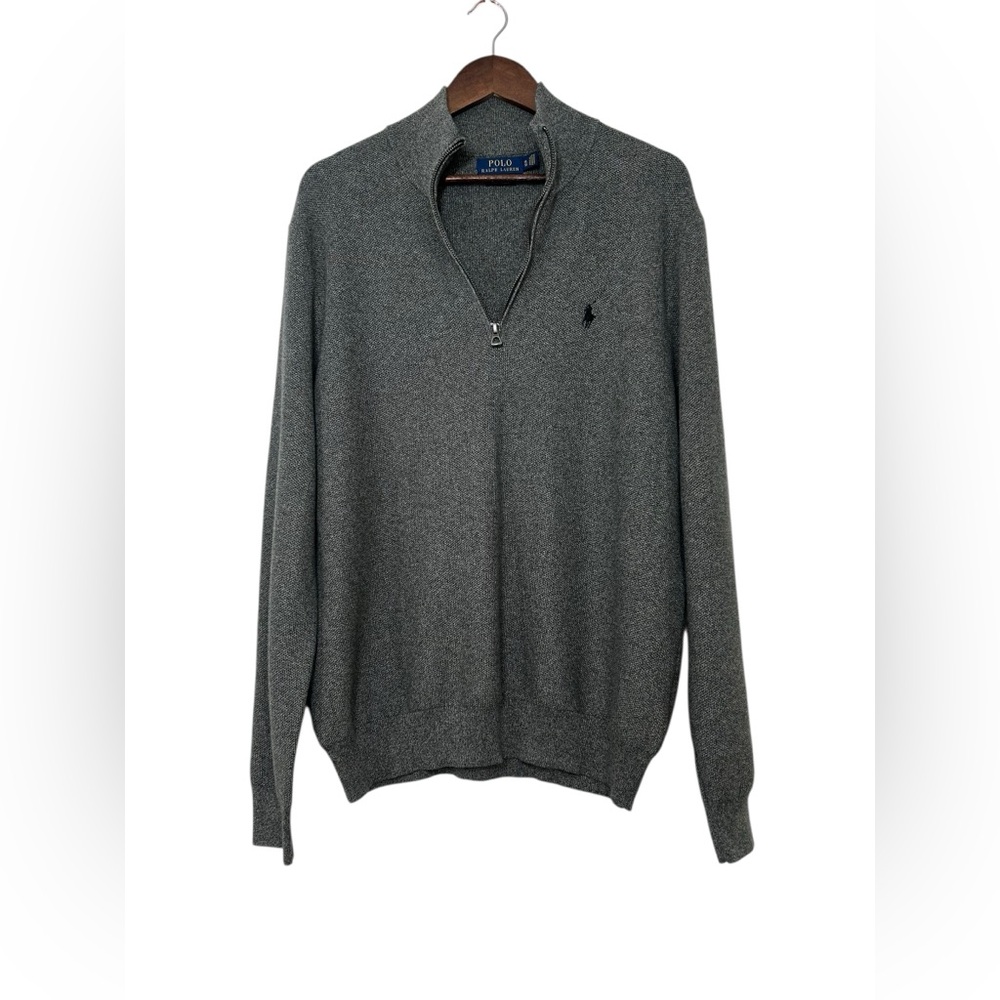 POLO Ralph Lauren XL Men’s Gray Pima Cotton 1/4 Zip Long Sleeve Pullover Sweater - Picture 3 of 9